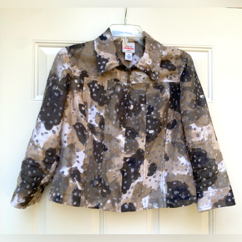 RUBY RD Womens Jacket Sz 10P Top Blouse Zipper Closure Chick 3/4 Sleeve